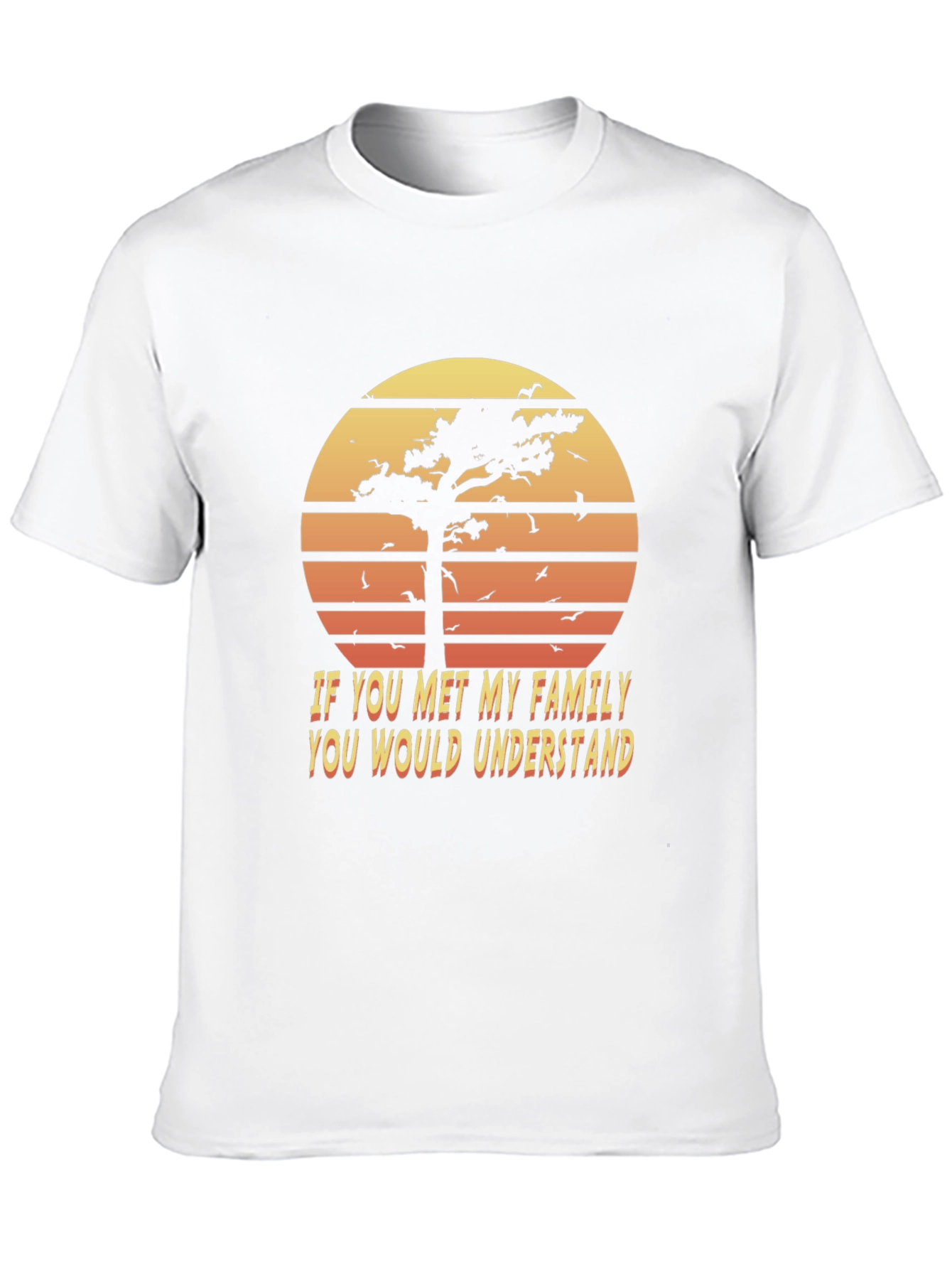 Camiseta Negra: Árbol al Atardecer y Frase Familiar