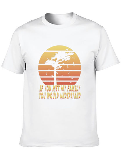 Camiseta Negra: Árbol al Atardecer y Frase Familiar