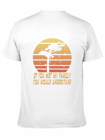 Camiseta Negra: Árbol al Atardecer y Frase Familiar