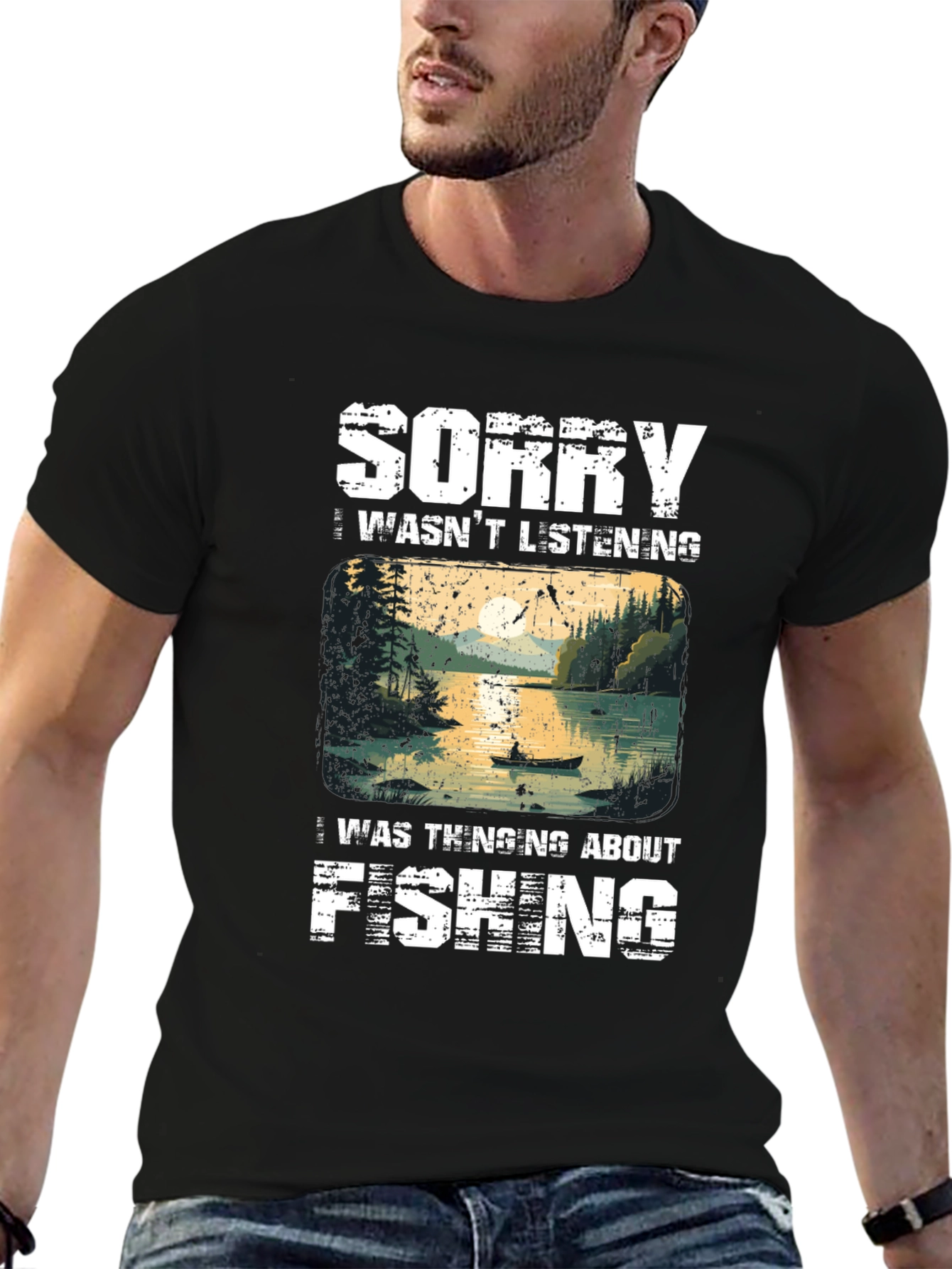 Camiseta Hombre Pesca - Lo Siento Pensaba en Pescar