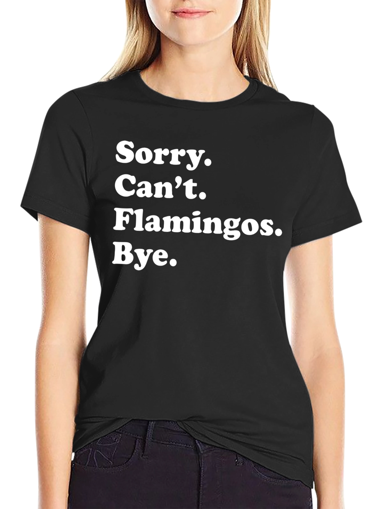 Camiseta Negra: Sorry Cant Flamingos Bye.