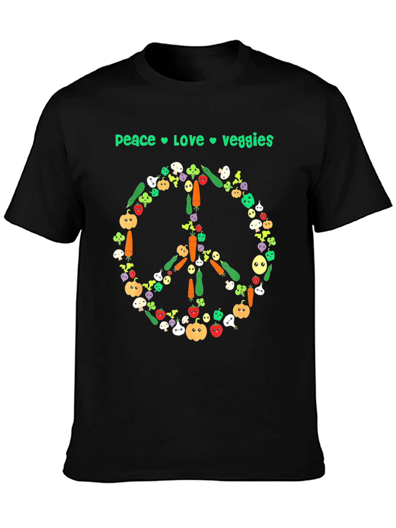 Camiseta Negra Vegana Paz Amor Vegetales