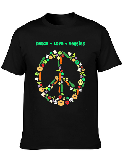 Camiseta Negra Vegana Paz Amor Vegetales