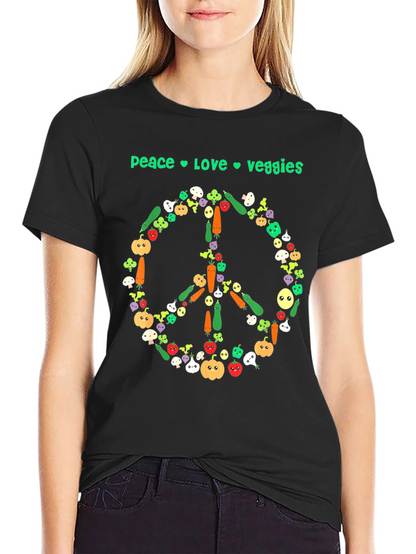 Camiseta Negra Vegana Paz Amor Vegetales