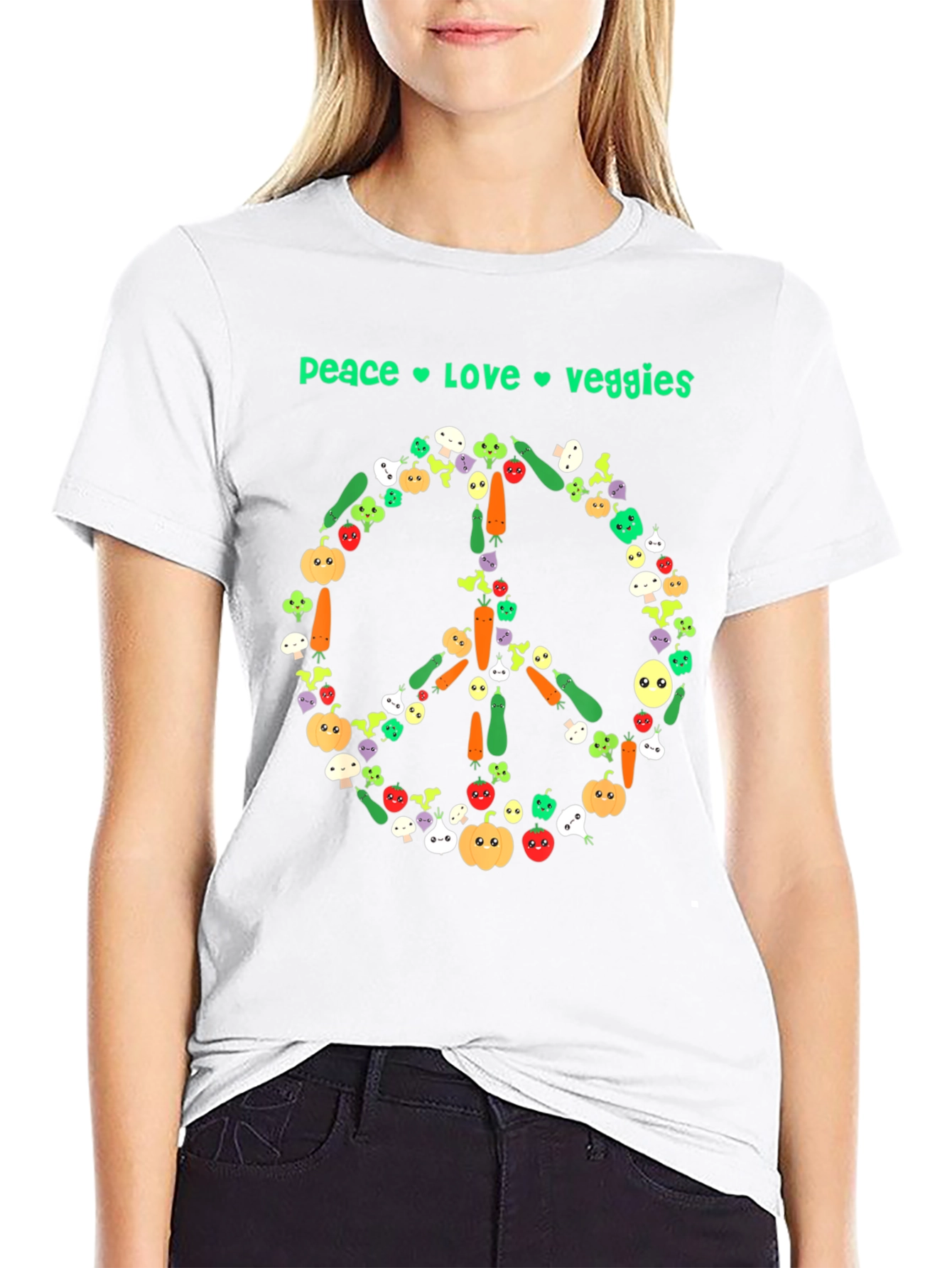 Camiseta Negra Vegana Paz Amor Vegetales