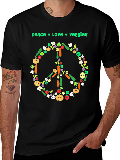 Camiseta Negra Vegana Paz Amor Vegetales