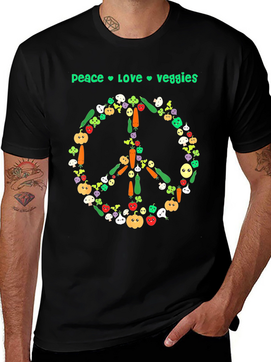 Camiseta Negra Vegana Paz Amor Vegetales