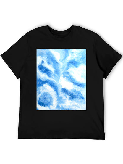 Camiseta Negra con Diseño Abstracto Azul y Blanco