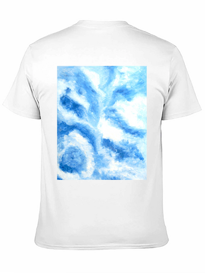 Camiseta Negra con Diseño Abstracto Azul y Blanco