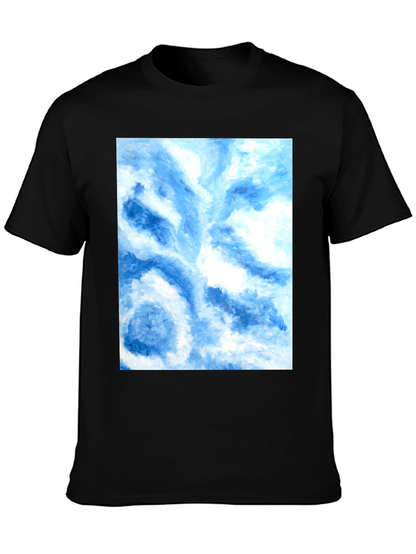 Camiseta Negra con Diseño Abstracto Azul y Blanco