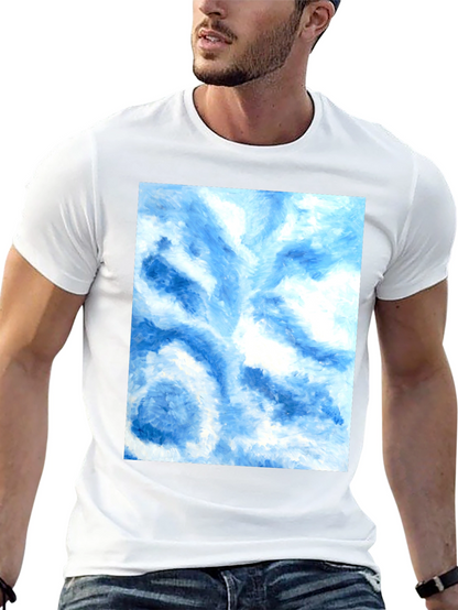 Camiseta Negra con Diseño Abstracto Azul y Blanco