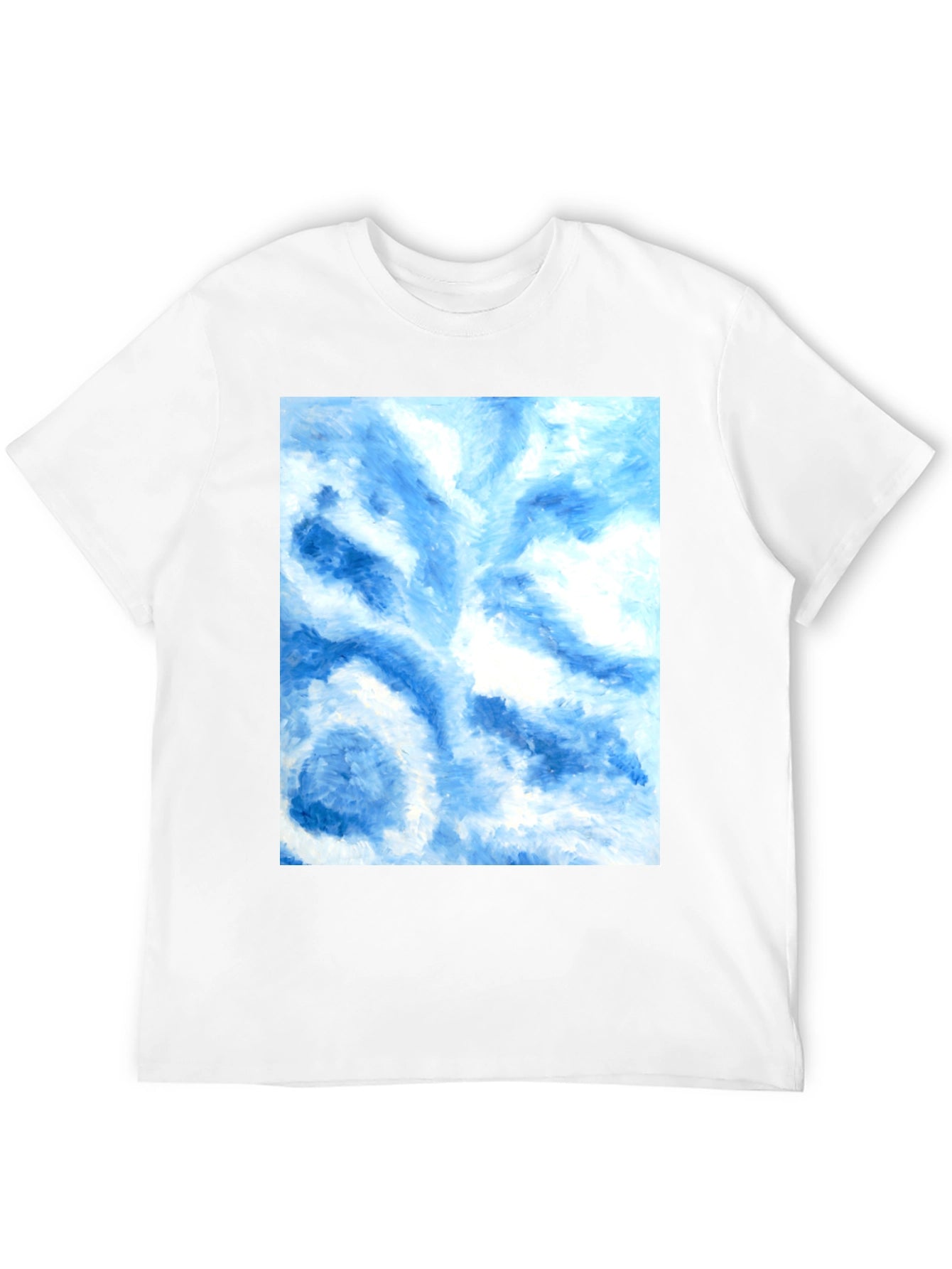 Camiseta Negra con Diseño Abstracto Azul y Blanco