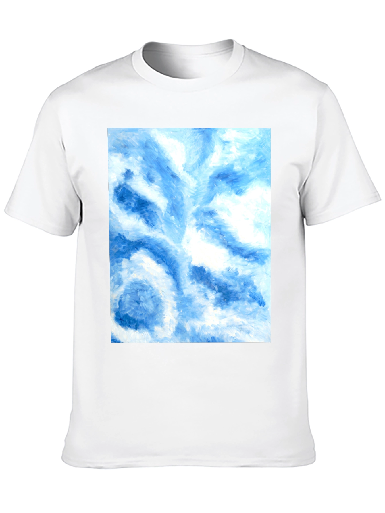Camiseta Negra con Diseño Abstracto Azul y Blanco