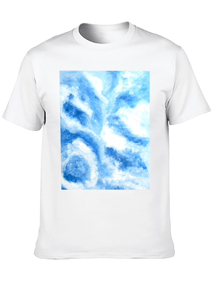 Camiseta Negra con Diseño Abstracto Azul y Blanco