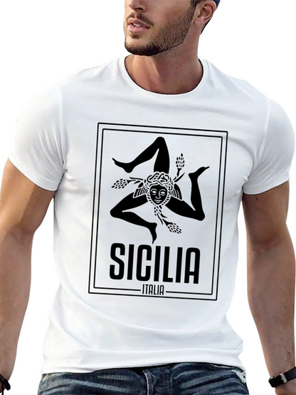 Camiseta Negra Sicilia Italia Hombre Diseño Original