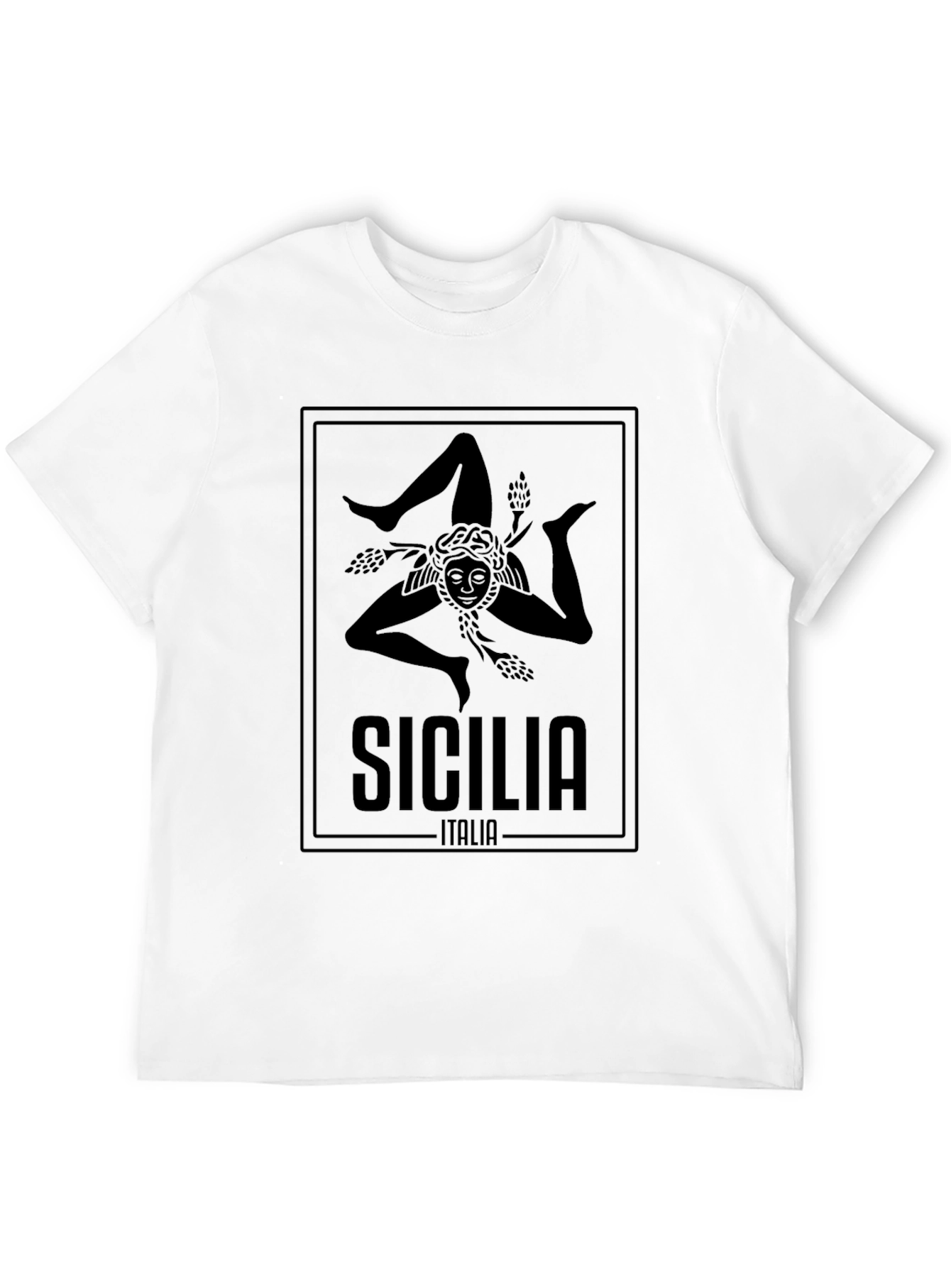 Camiseta Negra Sicilia Italia Hombre Diseño Original