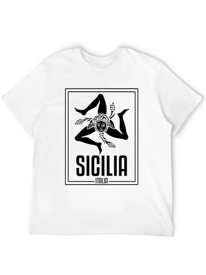 Camiseta Negra Sicilia Italia Hombre Diseño Original