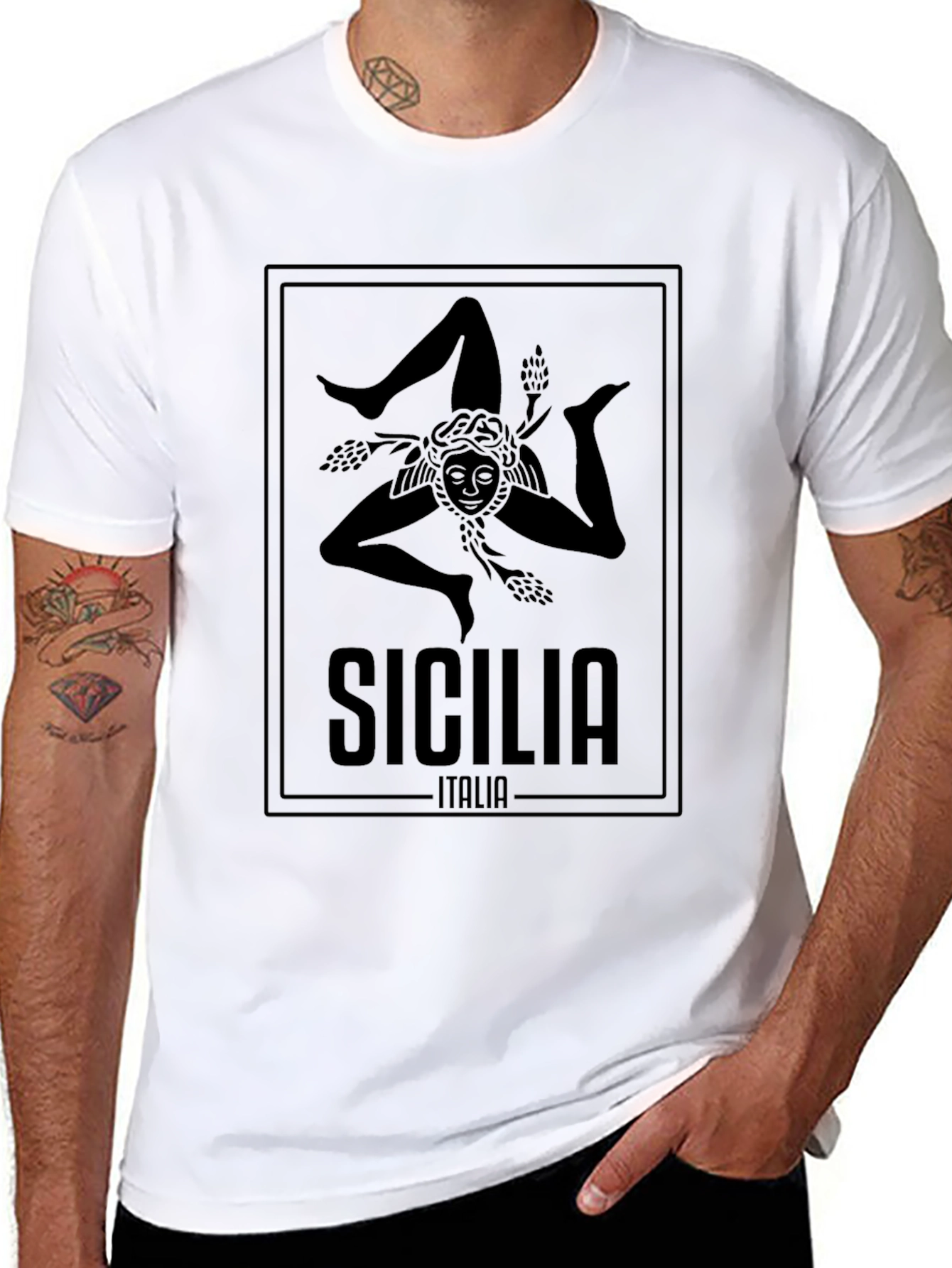 Camiseta Negra Sicilia Italia Hombre Diseño Original