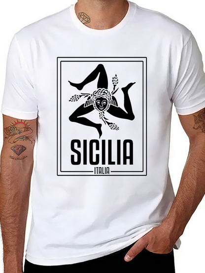 Camiseta Negra Sicilia Italia Hombre Diseño Original