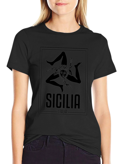 Camiseta Negra Sicilia Italia Hombre Diseño Original