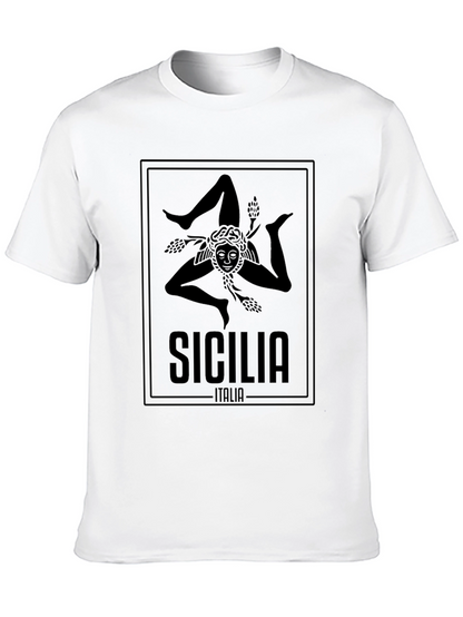 Camiseta Negra Sicilia Italia Hombre Diseño Original