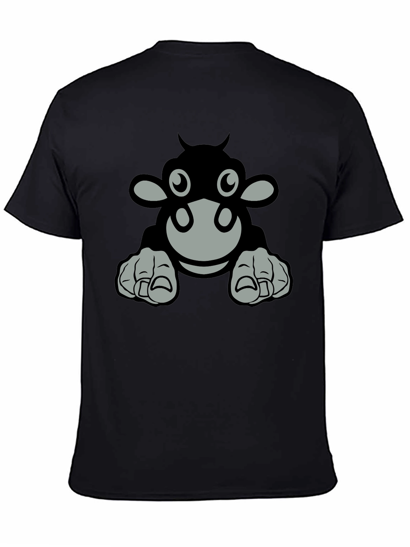 Camiseta Negra con Diseño de Vaca Animada