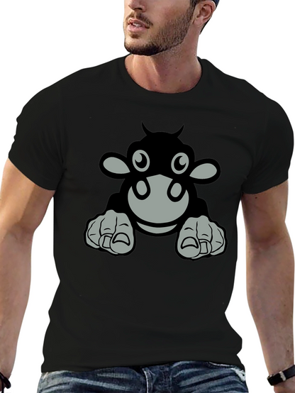 Camiseta Negra con Diseño de Vaca Animada
