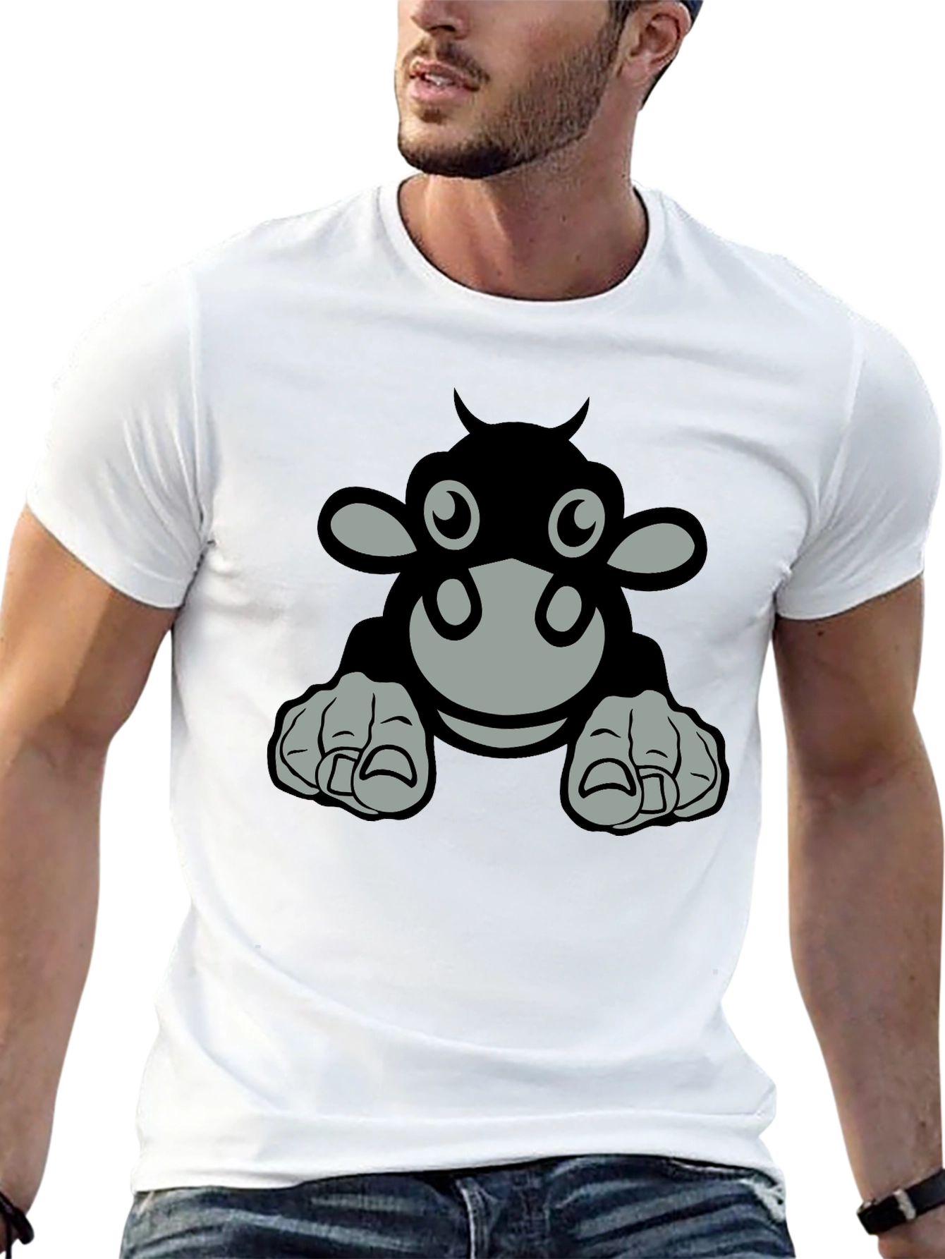 Camiseta Negra con Diseño de Vaca Animada
