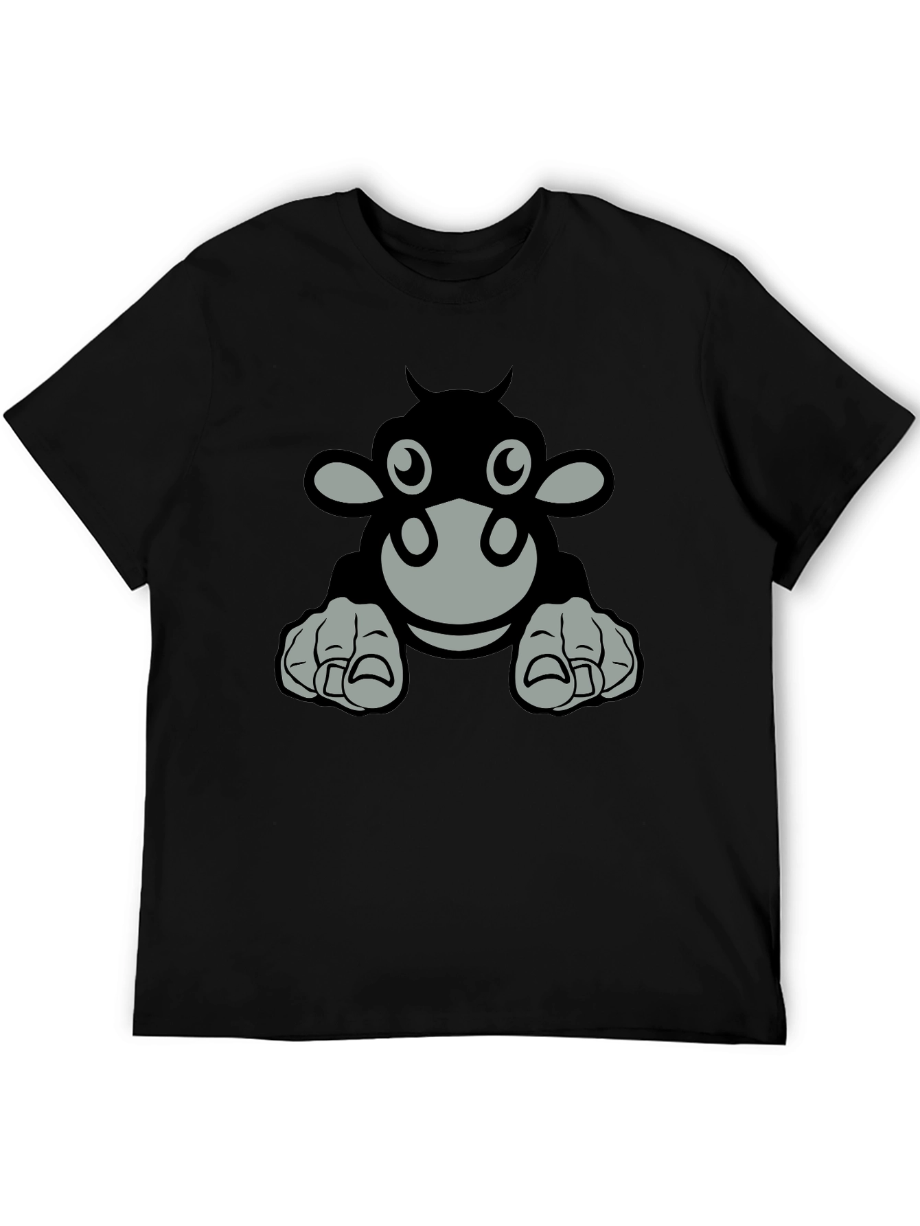 Camiseta Negra con Diseño de Vaca Animada