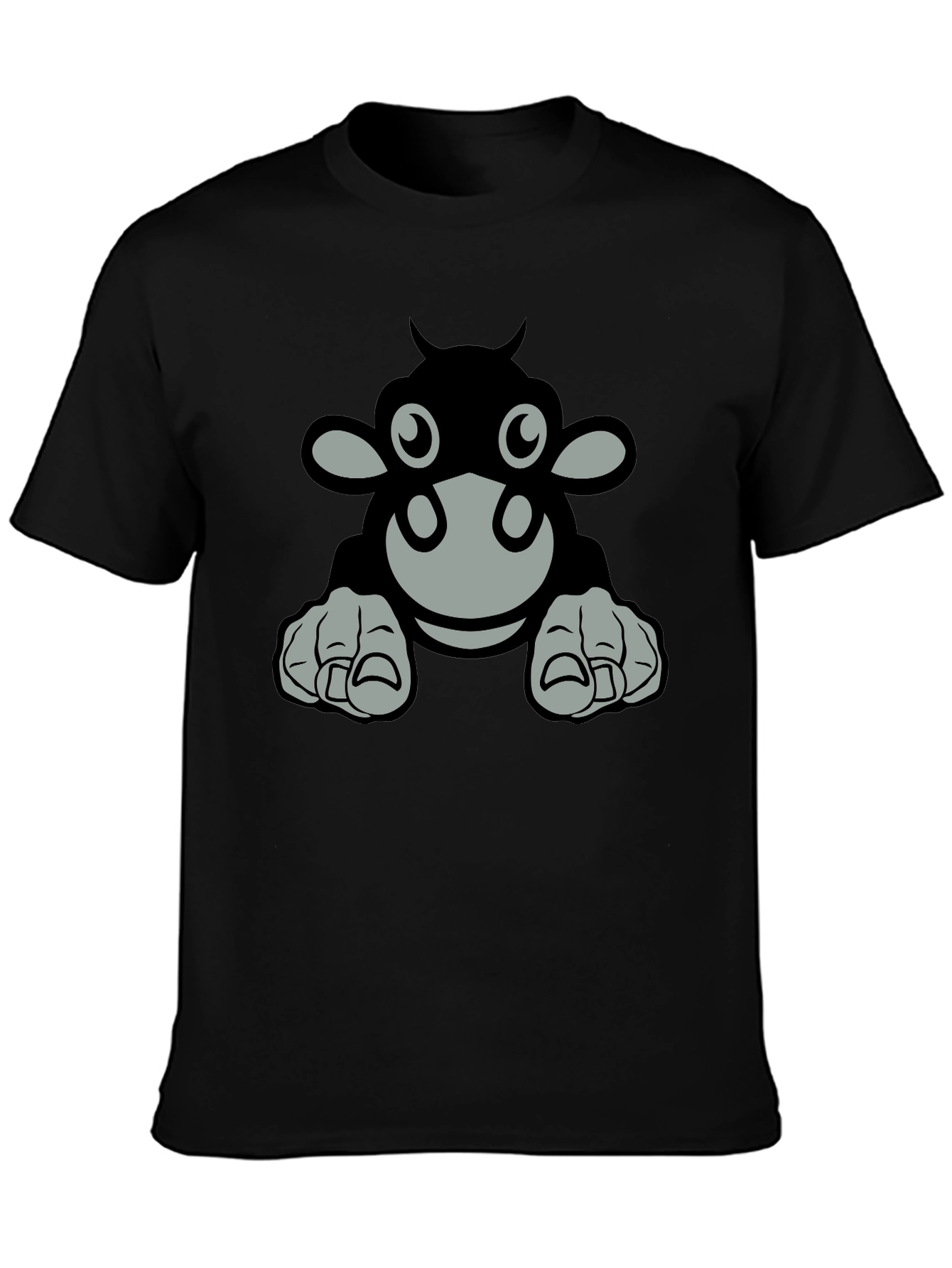 Camiseta Negra con Diseño de Vaca Animada