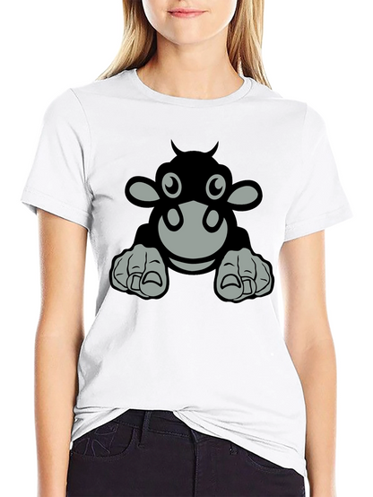 Camiseta Negra con Diseño de Vaca Animada