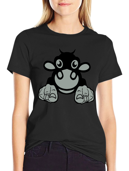 Camiseta Negra con Diseño de Vaca Animada