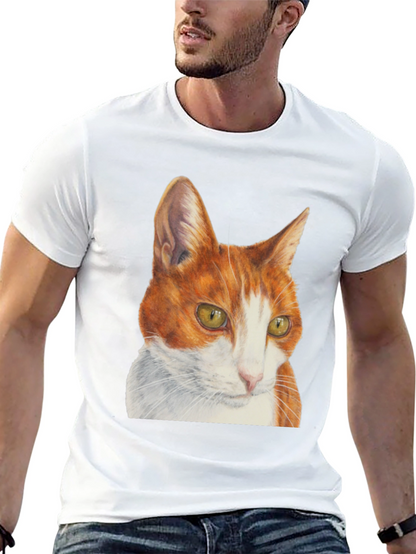 Camiseta Hombre con Diseño de Gato Naranja
