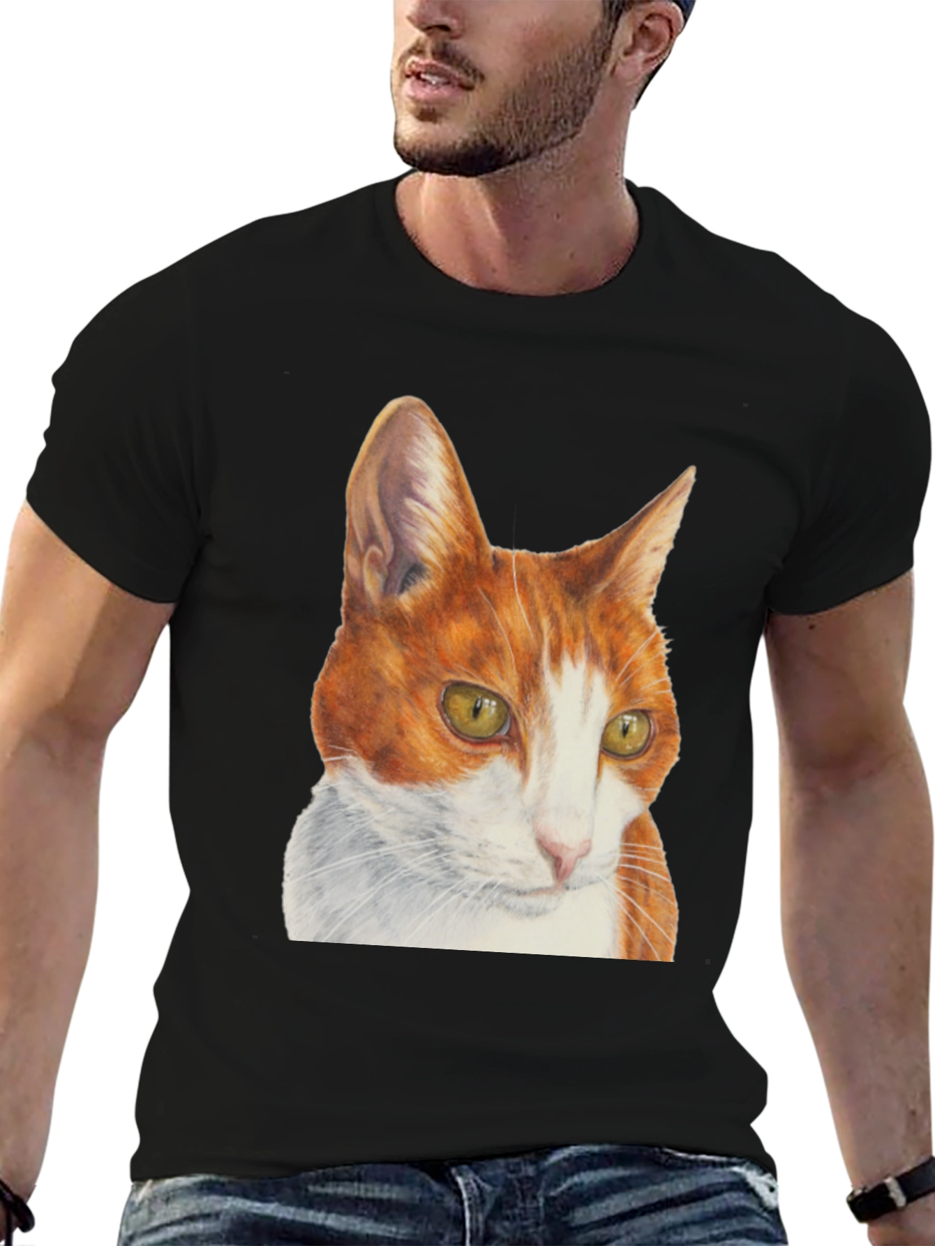 Camiseta Hombre con Diseño de Gato Naranja