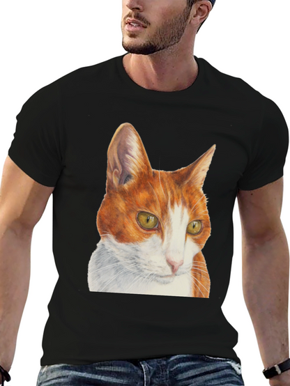 Camiseta Hombre con Diseño de Gato Naranja