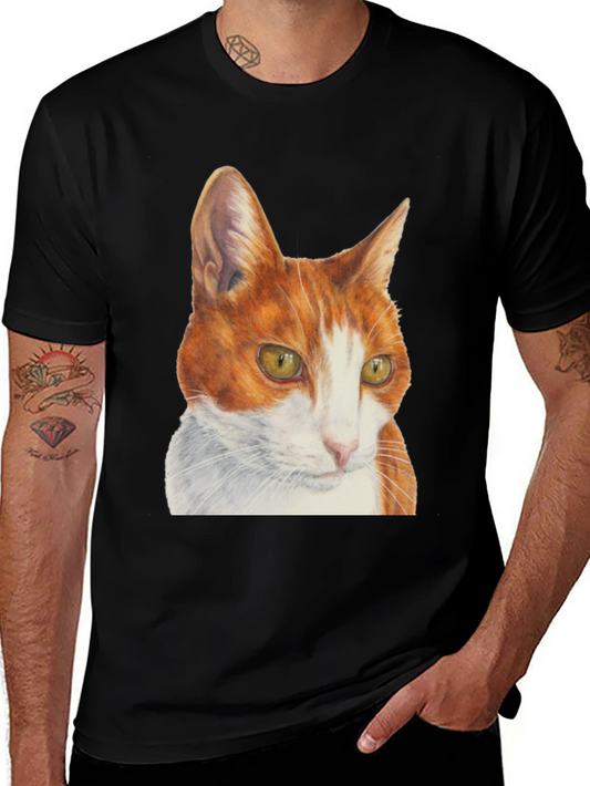 Camiseta Hombre con Diseño de Gato Naranja