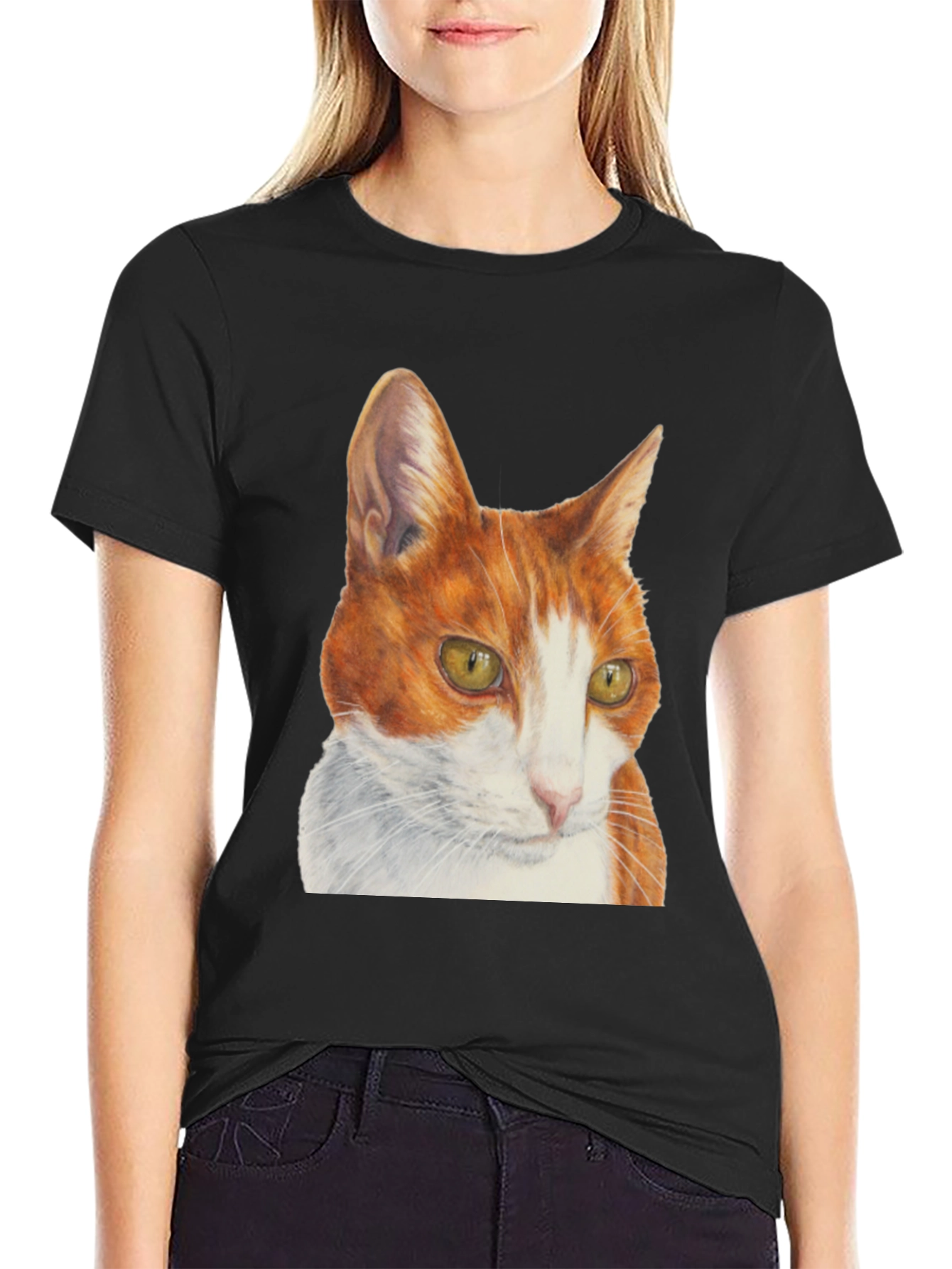 Camiseta Hombre con Diseño de Gato Naranja