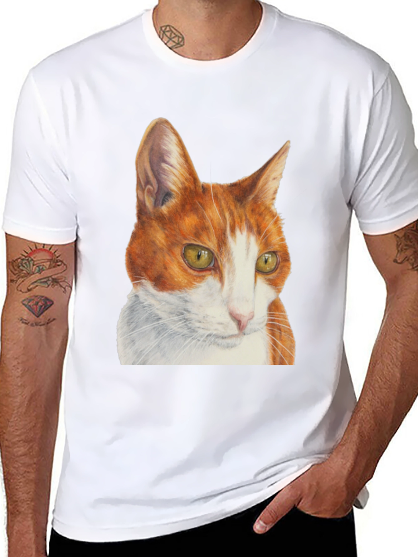 Camiseta Hombre con Diseño de Gato Naranja