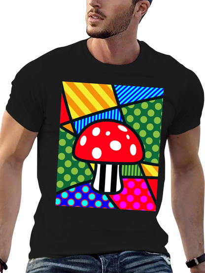Camiseta Negra con Diseño de Hongo Psicodélico