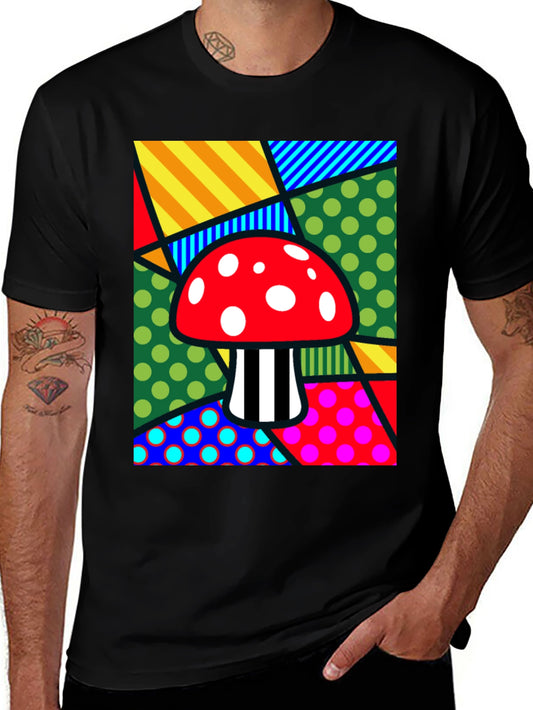 Camiseta Negra con Diseño de Hongo Psicodélico