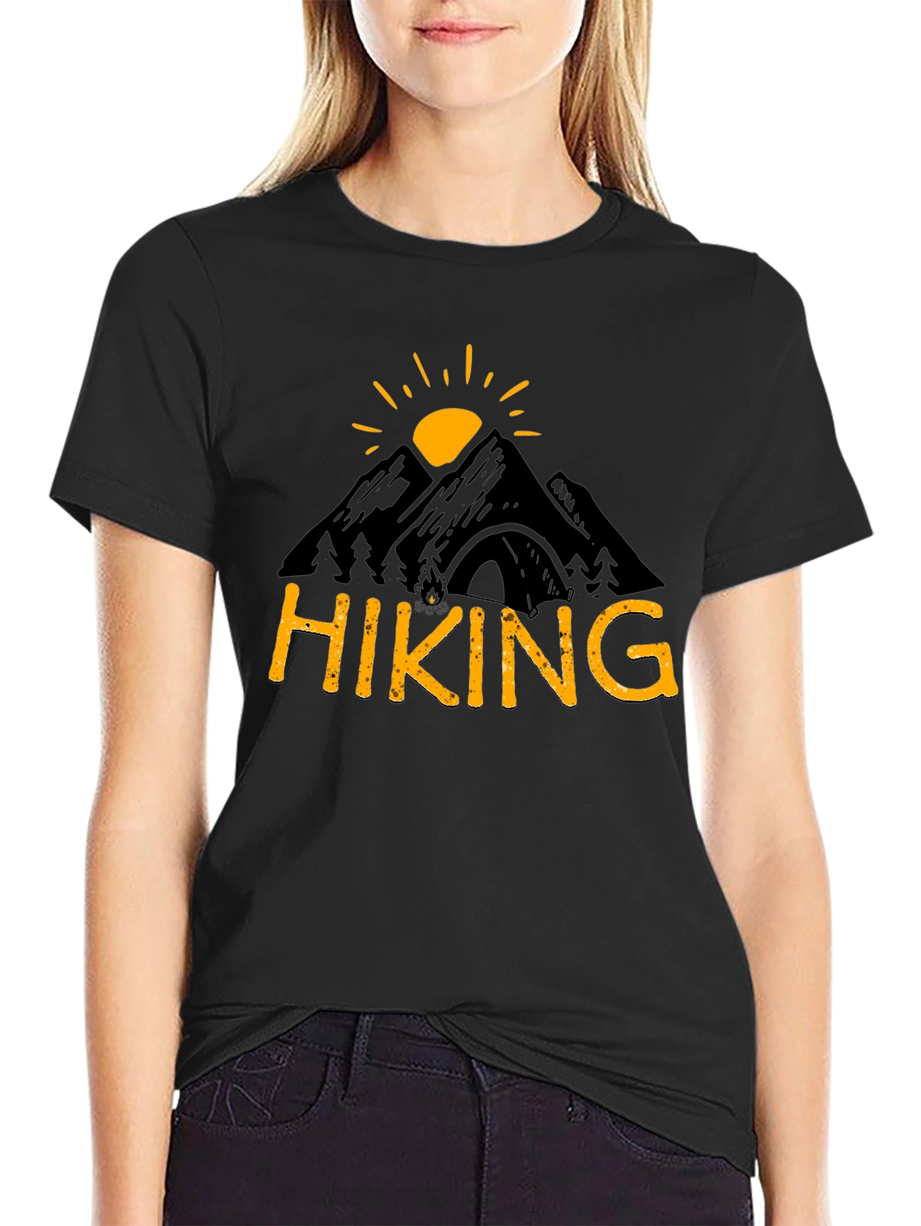 Camiseta Hombre Negra Diseño Senderismo Montaña