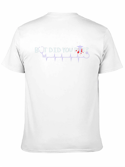 Camiseta Negra ¿Pero Moriste? con Diseño Médico