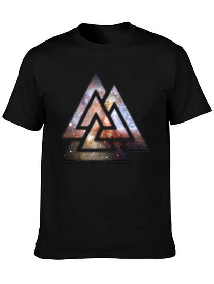 Camiseta Hombre Negra Diseño Triángulos Cósmicos