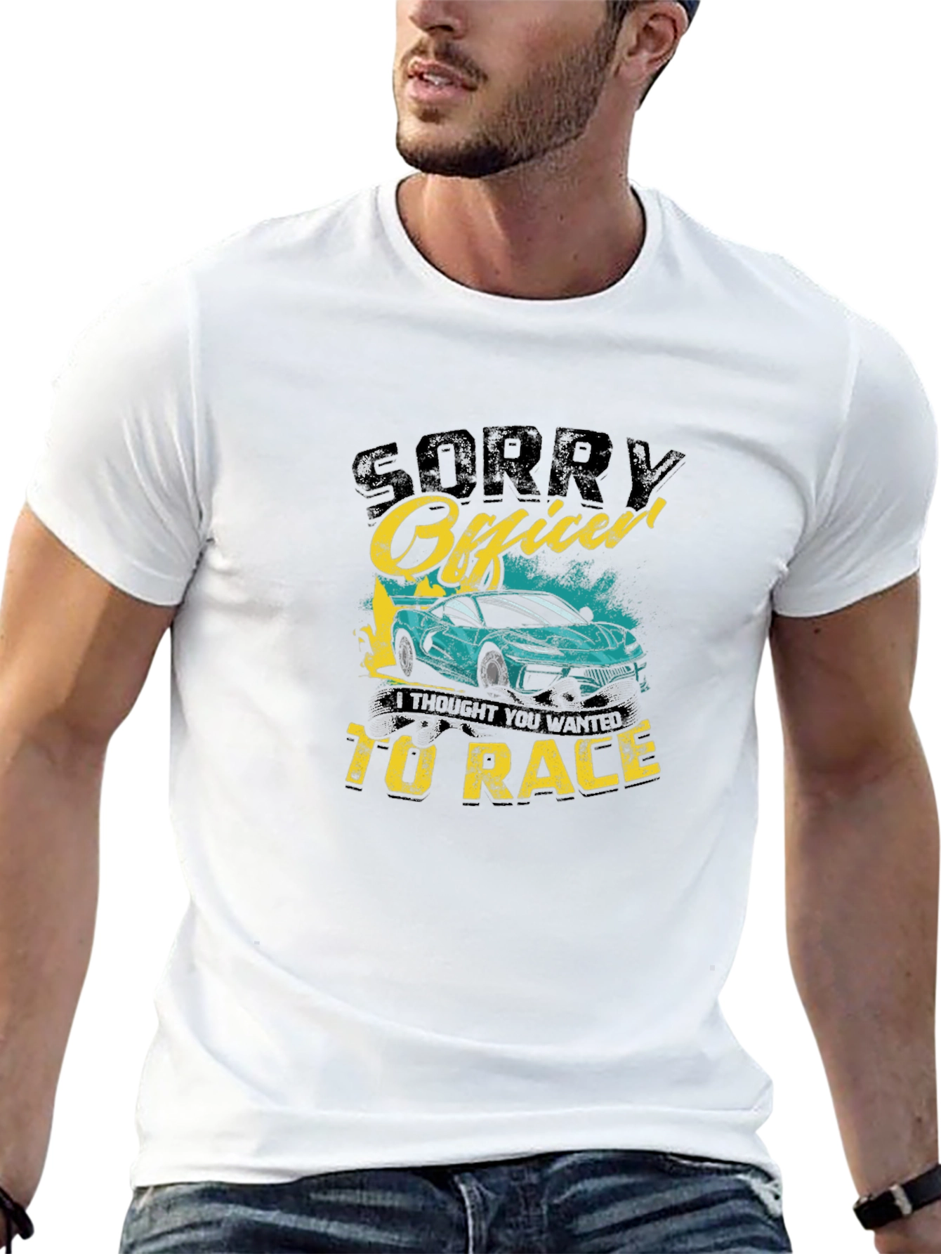 Camiseta Negra Sorry Officer Coche Carrera