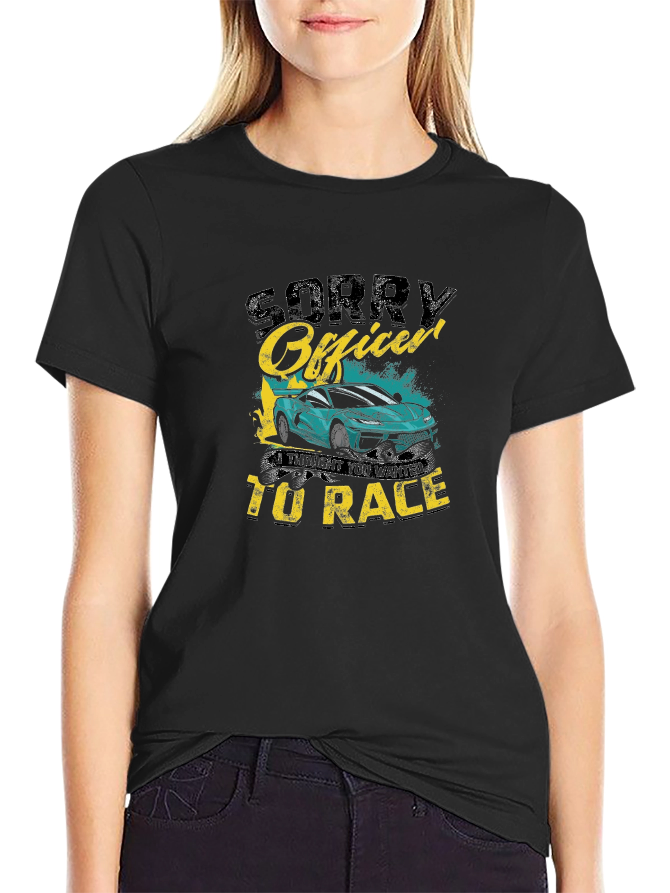 Camiseta Negra Sorry Officer Coche Carrera