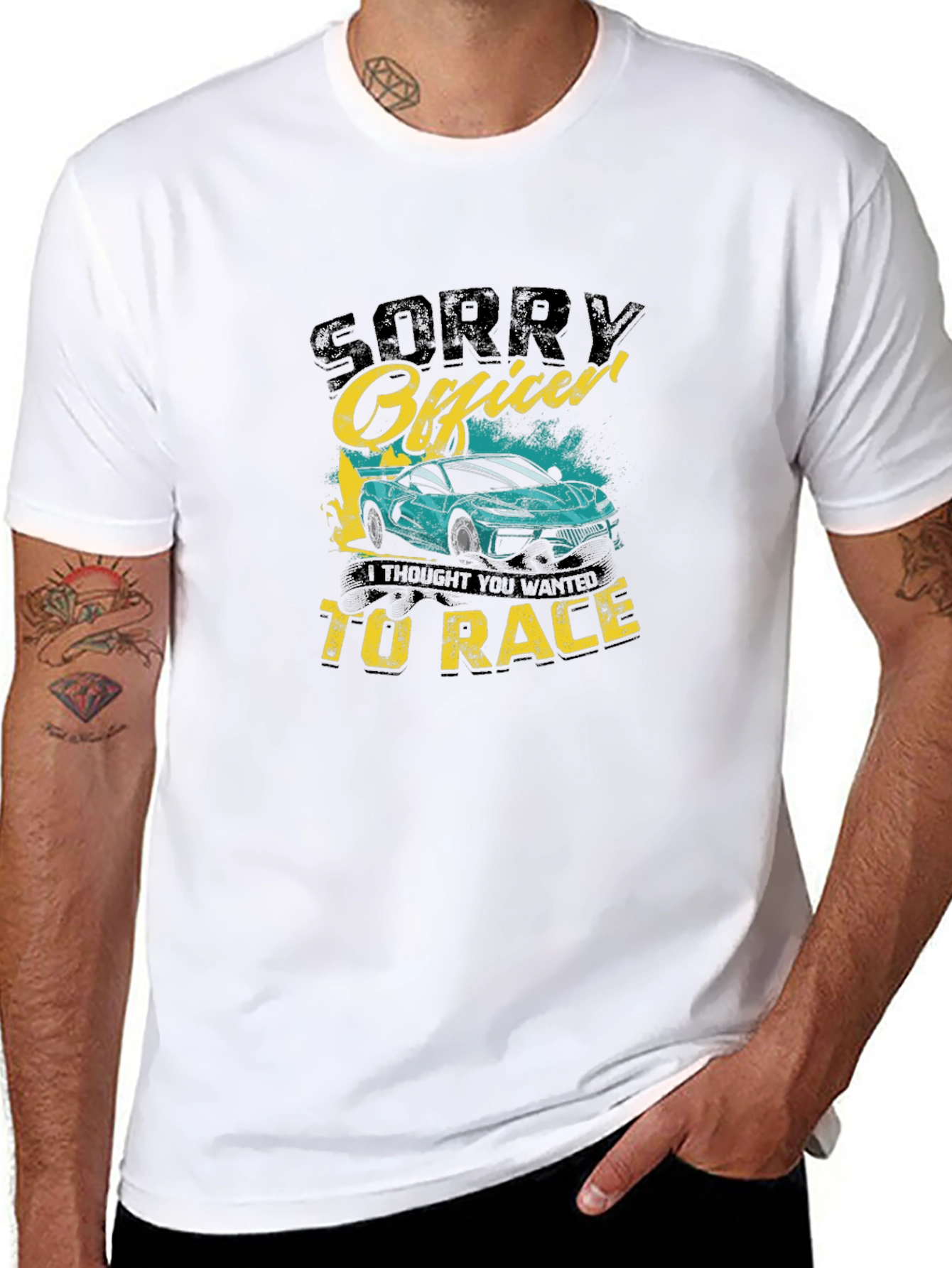Camiseta Negra Sorry Officer Coche Carrera