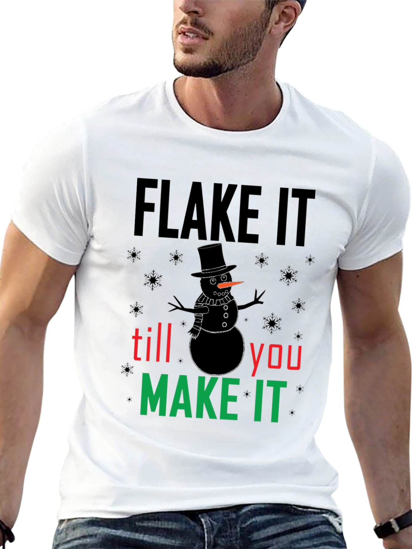 Camiseta Negra Flake It Till You Make It Navideña