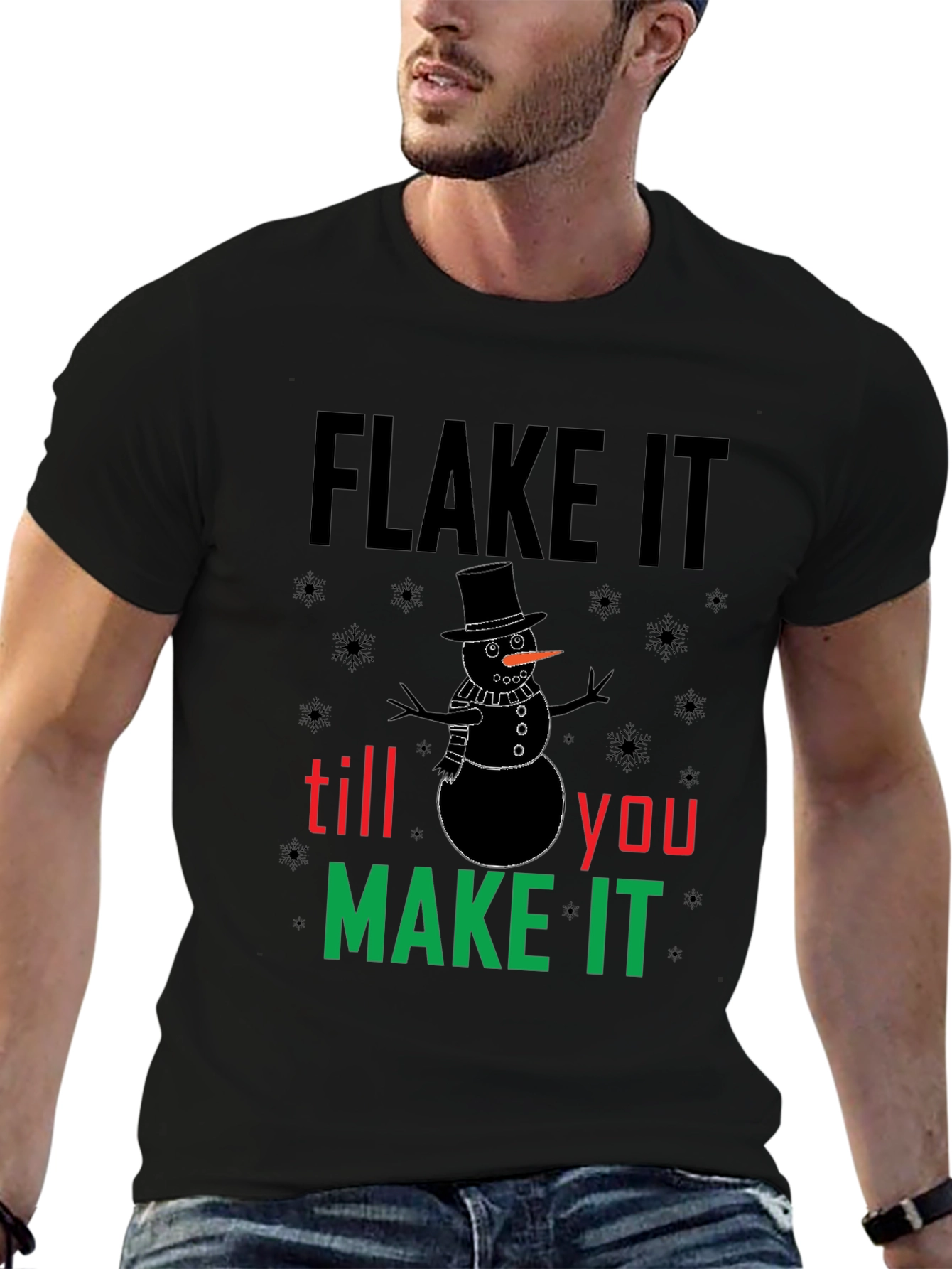 Camiseta Negra Flake It Till You Make It Navideña