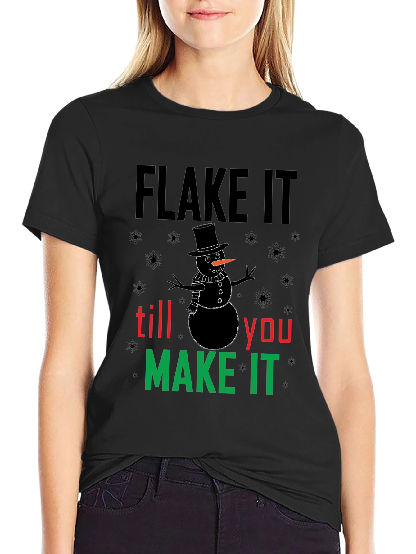Camiseta Negra Flake It Till You Make It Navideña