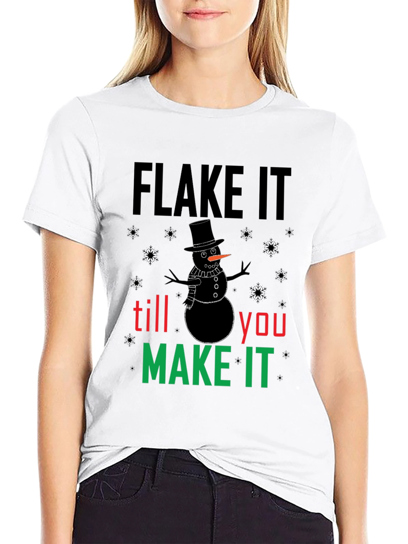 Camiseta Negra Flake It Till You Make It Navideña